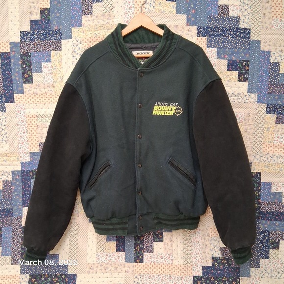 Arctic Cat Other - Vintage Arctic Cat Bounty Hunter Wool Leather Varsity Style Jacket SZ XLT Green